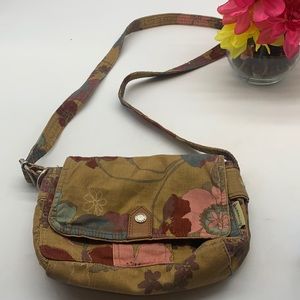 Fossil Tan Corduroy Floral Small Adjustable Crossbody Bag